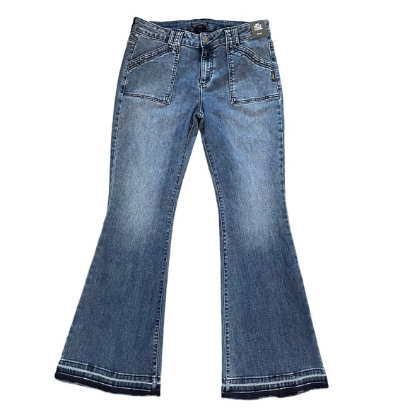 Silver Jeans Suki Curvy Fit Mid Rise Flare Leg Released Hem Blue Jean Sz 32W 31L - Picture 3 of 14